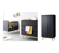 PERICLES - Chambre Trio Pure Noir Lit bébé 60x120cm + Commode + Armoire