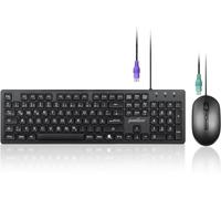 Periduo-117P Ensemble Clavier Et Souris Ps2 Filaire Standard - Disposition Allemande Qwertz - Ensemble De Souris Optique Ps2 À 3 Boutons - Câble De 1,8 M - Noir