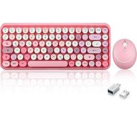 Periduo-713 Ensemble Mini Clavier Et Souris Sans Fil Qwertz Motif Machine À Écrire Rétro Rose