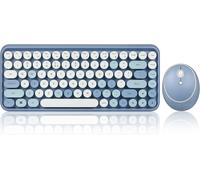 Periduo-713Bl Mini Clavier Et Souris Combo Sans Fil ¿ Casquettes Rondes Rétro ¿ Bleu Pastel ¿ Disposition Anglaise Américaine