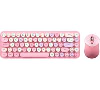Periduo-802Pk Es Set De Ratón Y Mini Teclado Inalámbrico Bluetooth - Teclas Retro Redondas - Rosado Pastel - Español Qwerty
