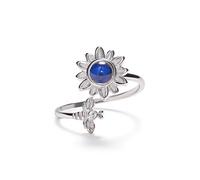 PERIMADE Bague de projection d'image personnalisée, bague commémorative personnalisée en forme de tournesol pour femme, texte personnalisé et amour en 100 langues - Bague empilable en oxyde de