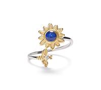 PERIMADE Bague de projection d'image personnalisée, bague commémorative personnalisée en forme de tournesol pour femme, texte personnalisé et amour en 100 langues - Bague empilable en oxyde de