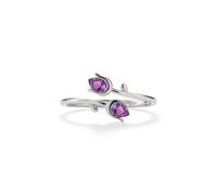 PERIMADE Bague empilable avec améthyste violette et fleur de tulipe pour femme Plaqué or 18 carats Bague ouverte ouverte en argent sterling 925 Bague bypass réglable pour Saint-Valentin, anniversaire