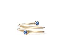 PERIMADE Bague ouverte contre le mauvais œil pour femme en émail bleu turc - Bague ouverte en argent sterling 925 plaqué or - Trois rangées - Bague tendance pour anniversaire, Noël, Argent sterling