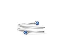 PERIMADE Bague ouverte contre le mauvais œil pour femme en émail bleu turc - Bague ouverte en argent sterling 925 plaqué or - Trois rangées - Bague tendance pour anniversaire, Noël, Argent sterling
