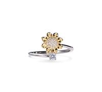 PERIMADE Bague tournante en forme de tournesol plaqué or, réglable en oxyde de zirconium ouvert, bague anti-anxiété en argent sterling 925 avec breloque tournesol, bijou empilable, cadeau pour femme