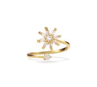 PERIMADE Bague tournante plaquée or 18 carats avec oxyde de zirconium pour apaiser le stress, hypoallergénique en argent sterling 925 avec motif floral ouvert pour femme, Argent sterling, Zircone
