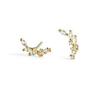 PERIMADE Boucles d'oreilles à tige en forme de feuille de laurier en oxyde de zirconium plaqué or 18 carats pour femme, ne ternit pas, en argent sterling 925 massif et oxyde de zirconium