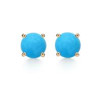 PERIMADE Boucles d'oreilles à tige plaquées or 18 carats avec cabochon rond turquoise pour femme, bleu sterling 925, pierre de naissance du décembre, boucles d'oreilles hypoallergéniques en pierre