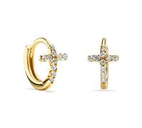 PERIMADE Boucles d'oreilles créoles en forme de croix en oxyde de zirconium pour femme, plaqué or 18 carats, petits cristaux de zirconium, hypoallergéniques, bijoux tendance pour anniversaire, amitié