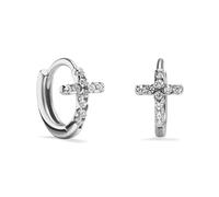 PERIMADE Boucles d'oreilles créoles en forme de croix en oxyde de zirconium pour femme, plaqué or 18 carats, petits cristaux de zirconium, hypoallergéniques, bijoux tendance pour anniversaire, amitié