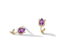 PERIMADE Petites boucles d'oreilles à tige en forme de tulipe en améthyste plaqué or 18 carats pour femme, hypoallergénique, argent sterling 925 massif, améthystes violettes, ne ternissent pas, bijoux