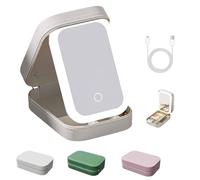 Periodicali Travel Makeup Mirror, Outdoor Portable Makeup Storage Mirror, Cosmetic Storages Box, Foldable with LED Fill Light, Dustproof and Portable (White)