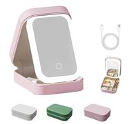 Periodicali Travel Makeup Mirror, Outdoor Portable Makeup Storage Mirror, Cosmetic Storages Box, Foldable with LED Fill Light, Dustproof and Portable (Pink)
