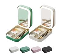 Periodicali Travel Makeup Mirror, Periodicali Travel Makeup Bag, Cosmetic Storage Box, LED Three-Color Adjustable Makeup Mirror (White+Green)