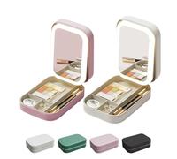 Periodicali Travel Makeup Mirror, Periodicali Travel Makeup Bag, Cosmetic Storage Box, LED Three-Color Adjustable Makeup Mirror (White+Pink)