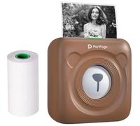 PeriPage Mini Imprimante thermique BT Impression de reçu d'étiquette de photo avec Câble USB pour Android-iOS-Windows Brun.