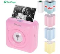 PeriPage Mini Pocket Imprimante thermique BT Imprimante de papier de ticket de mémo d'étiquette d'image+12 rouleaux de papier Rose