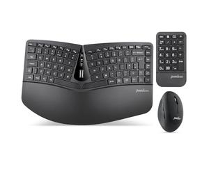 Perixx Kit de clavier ergonomique sans fil PERIDUO-606A - Design divisé compact avec souris verticale et pavé numérique externe - angles de frappe réglables - UK QWERTY