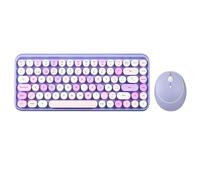 Perixx Perduo-713PP ES Ensemble Souris et Mini Clavier sans Fil 2,4 GHz, Touches Rondes Style rétro, pour PC et Tablette, Violet Pastel
