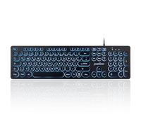 Perixx PERIBOARD-317R Clavier Filaire USB rétroéclairé - Lettres majuscules - LED Lumineuse Tricolore - Touches Rondes élégantes - Disposition QWERTZ Allemande
