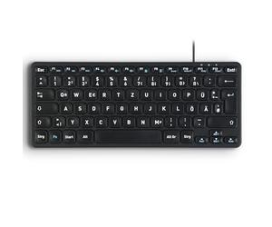 perixx PERIBOARD-416 DE Mini clavier filaire USB silencieux avec 4 hubs, touche de ciseaux de type X sans bruit de clic, touches imprimées en gros caractères, câble USB-C/A amovible, QWERTZ allemand