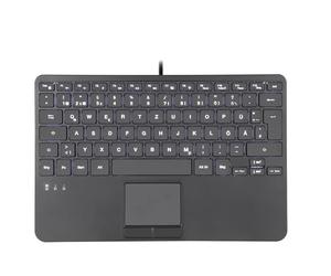 Perixx PERIBOARD-425 Mini clavier filaire USB avec pavé tactile, touches ciseaux de type X, rétroéclairage blanc, 2 concentrateurs USB, compact, disposition QWERTY