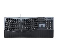 Perixx PERIBOARD-535BL Clavier ergonomique mécanique avec câble - Full Size - Touches Clicky bleues à profil bas - Macro programmables - Compatible avec Windows et Mac OS X - QWERTY espagnol