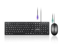 Perixx PERIDUO-117P Ensemble Clavier et Souris PS2 Filaire Standard - Disposition Allemande QWERTZ - Ensemble de Souris Optique PS2 à 3 Boutons - Câble de 1,8 m - Noir
