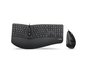 Perixx Periduo-505 - Clavier Ergonomique et Souris Verticale - Clavier divisé - Molette de défilement à 4 Voies - Repose-Poignets Personnalisable - Touches Plates - avec câble USB - QWERTZ
