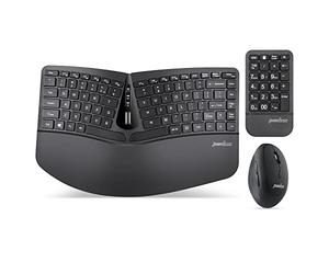 Perixx PERIDUO-606A Clavier Ergonomique Compact sans Fil 3 en 1 avec Souris Verticale et pavé numérique - Repose-Poignets réglable - Molette inclinable - Touches à Membrane discrète - Anglais