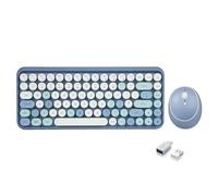 Perixx PERIDUO-713 Combinaison clavier et souris sans fil 2,4 GHz mignon, capuchons de touches ronds, disposition britannique, bleu pastel