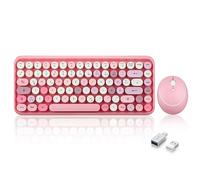 Perixx PERIDUO-713 Ensemble mini clavier et souris sans fil QWERTZ Motif machine à écrire rétro Rose