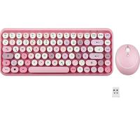 Perixx PERIDUO-713 Ensemble mini clavier et souris sans fil QWERTZ Motif machine à écrire rétro Rose
