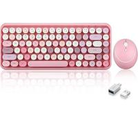 Perixx PERIDUO-713 Wireless 2.4 GHz Ensemble compact, clavier et souris, touches arrondies de style rétro, rose pastel, disposition USA anglais