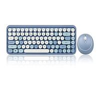 Perixx PERIDUO-713BL Mini clavier et souris combo sans fil - Casquettes rondes rétro - Bleu pastel - Disposition anglaise américaine
