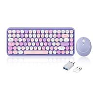 Perixx PERIDUO-713PP Mini clavier et souris sans fil - Capuchons ronds rétro - Violet pastel - Disposition QWERTZ allemande