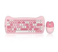 Perixx PERIDUO-715 Ensemble mini clavier et souris sans fil - Design mignon ressemblant à un chat - Couleurs bonbon roses - Adaptateur de type C - Anglais américain