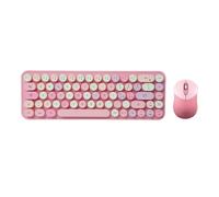 Perixx PERIDUO-802PK Bluetooth Mini Clavier et Souris Combo - Touches Rondes rétro - Rose Pastel - Disposition Italienne QWERTY