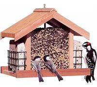 Perky-Pet Mangeoire à oiseaux Cabane Deluxe en bois de cèdre avec toit de protection à suspendre - Capacité max. 2,3 kg de graines + 2 galettes de suif #50144