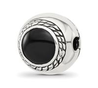 Perle à charnière en argent sterling 925 de 13 mm - Imitation onyx noir - Cadeau pour maman - Taille unique - Métal argenté - Onyx
