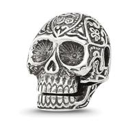 Perle à charnière en argent sterling 925 oxydé de 12,4 mm en forme de crâne mexicain - Bijoux cadeau pour maman, taille unique, argent sterling, sans pierre précieuse