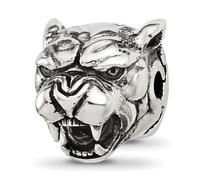 Perle à charnière en forme de tête de panthère oxydée en argent sterling 925 de 12,7 mm - Bijoux cadeau pour maman, taille unique, argent sterling, sans pierre précieuse