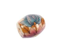 Perle céramique ovale décorée blanche avec des fleurs colorées diam. 21x24mm. 50u.