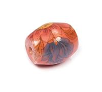 Perle céramique ovale décorée rouge avec des fleurs rouges et bleues diam. 21x24mm. 50u..