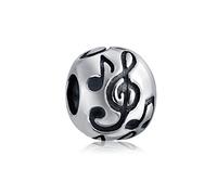 Perle Charme Note De Musique Étudiante Musicienne Melody G Clef Pour Femmes Pour Adolescente Argent Sterling .925 Oxydé Convient Au Bracelet Européen