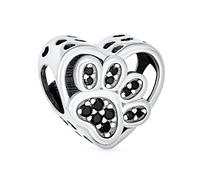 Perle Charme Patte Imprimée En Forme De Cœur Amie Pour Chat Chiot Chaton Bff Amoureux Des Chiens Noir CZ En Argent .925 Pour Femmes Adolescents Convient Au Bracelet Européen