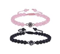 Perle de 6 mm pour Hommes Femmes, Lot de 2 Couples, Pierre de Lave en oxyde de Zirconium I Love You, 7,9 Pouces