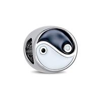 Ronde Noire Blanche Balance Yin Yang Inspirational Charm Bead For Femmes For Ados .925 Argent Sterling Fits European Bracelet